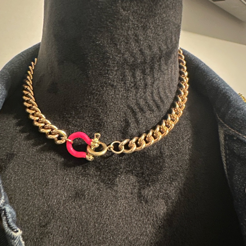 Vintage Gold Chain Necklace with Pink Accent